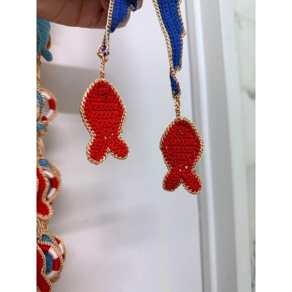 NWT My Beachy Side Poisson Knit Crochet Maxi Skirt Blue Fish Nautical Inner Tube - Picture 7 of 16